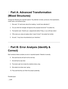 Reported Speech Exercises & Error Analysis Worksheet