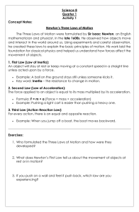 Newton's Three Laws of Motion - Science 8 Activity 1