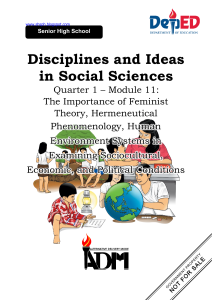 Senior High School Social Sciences Module 11: Feminist Theory, Hermeneutical Phenomenology, Human Environment Systems
