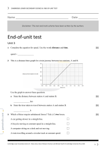 Cambridge Lower Secondary Science 8 Unit 3 Test