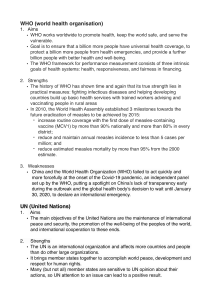 International Organizations: WHO, UN, UNICEF, IMF, WTO