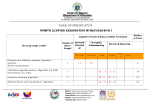 Fourth Quarter Math 9 Exam Specification: Measures of Position