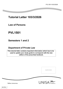 UNISA PVL1501 Law of Persons Tutorial Letter 2026