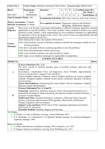 Machine Learning for Data Science Course Syllabus MMAE 0104