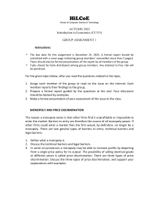 Economics Assignment: Monopoly & Price Discrimination
