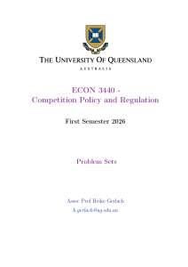 ECON 3440 Competition Policy Problem Sets - UQ
