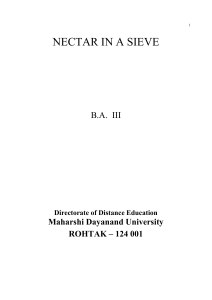 Nectar in a Sieve Study Guide B.A. III Maharshi Dayanand University