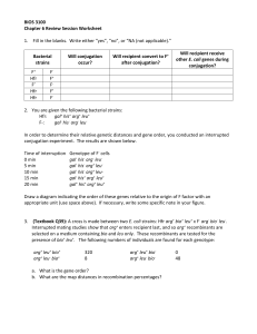 BIOS 3100 Chapter 6 Review Worksheet: Bacterial Conjugation