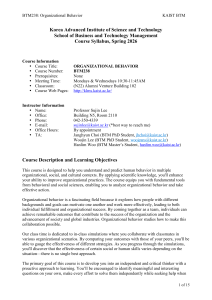 BTM238 Organizational Behavior Course Syllabus KAIST
