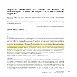 Impactos da cultura de massas na comunica&ccedil;&atilde;o: crise da empatia e rebaixamento cognitivo