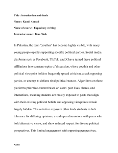 Youth Political Affiliations in Pakistan: Social Media Impact on Tolerance