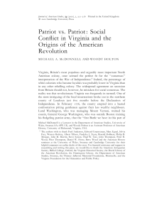 Patriot vs. Patriot: Social Conflict in Virginia and the American Revolution Origins