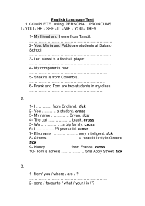 English Language Test: Personal Pronouns & Grammar Exercises