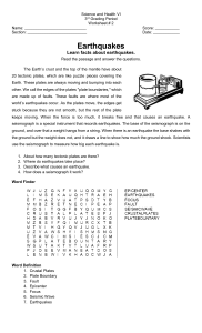 Earthquakes Worksheet for 6th Grade Science