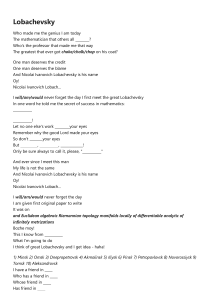 Lobachevsky Song Worksheet - Mathematics