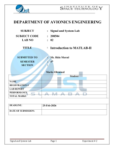 Signal and System Lab: Introduction to MATLAB-II Experiment 2