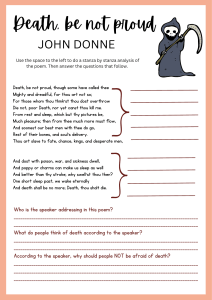 Death, be not proud Worksheet: John Donne Poem Analysis