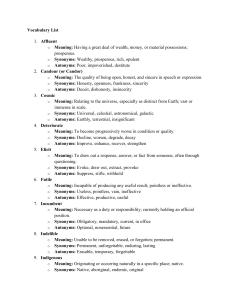 Vocabulary List with Definitions and Synonyms/Antonyms