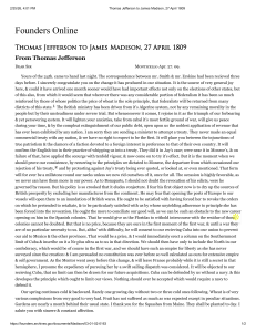 Thomas Jefferson to James Madison, 27 April 1809 Letter