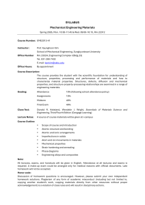Mechanical Engineering Materials Syllabus Spring 2026