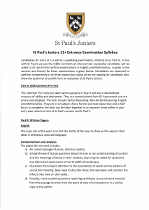 St Paul's Juniors 11+ Entrance Exam Syllabus