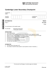 Cambridge Lower Secondary Checkpoint Mathematics Paper 2 2024