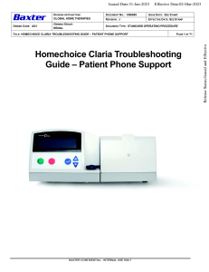 Baxter Homechoice Claria Troubleshooting Guide