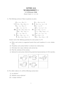 MTHS 212 Worksheet 1: Linear Equations Systems