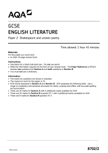 AQA GCSE English Literature Paper 2: Shakespeare & Unseen Poetry