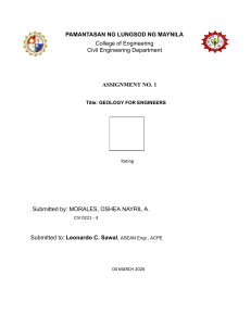 Geology for Engineers Assignment - Civil Engineering