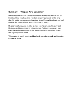 Summary: Robinson Crusoe Prepares for Long Stay