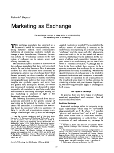 Marketing as Exchange: The Exchange Paradigm in Marketing