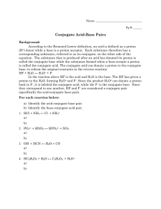 Conjugate Acid-Base Pairs Worksheet
