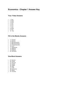 Economics Chapter 1 Answer Key: True/False, Fill in the Blanks, One-Word Answers