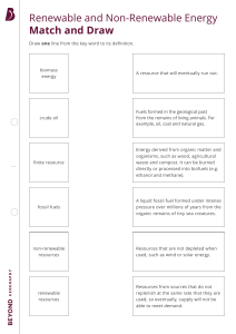 Renewable & Non-Renewable Energy Matching Worksheet