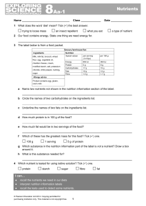 Nutrients Worksheet: Food Labels & Nutrient Testing