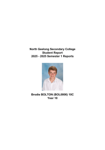 North Geelong Secondary College Year 10 Student Report 2025 Semester 1