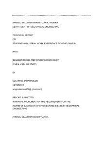 Technical Report on SIWES at Delight Doors Workshop (Mechanical Engineering)