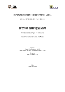 An&aacute;lise de M&eacute;todos de C&aacute;lculo de Pr&eacute;-Aquecimento em Soldadura
