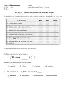 Chemistry Reassessment Quiz: Isotopes & Nuclear Chemistry