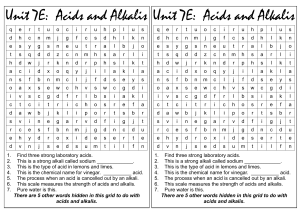 Acids and Alkalis Worksheet - Unit 7E