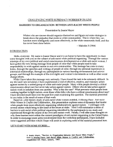 Barriers to Anti-Racist White Organizing: A Workshop Presentation