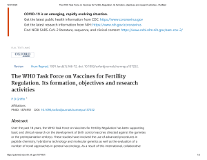 WHO Task Force on Fertility Vaccines: Research Review