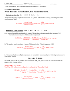 Percent Yield Practice Problems Worksheet