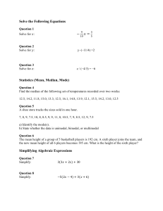 Math Worksheet: Equations, Statistics, Algebra