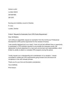 Request for CPD Exemption Letter to Nursing Council Zambia