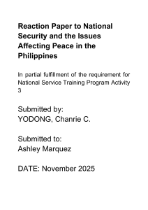 Reaction Paper on Philippine National Security Issues