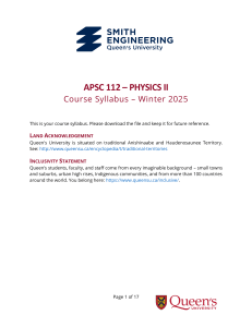 APSC 112 Physics II Syllabus Winter 2025