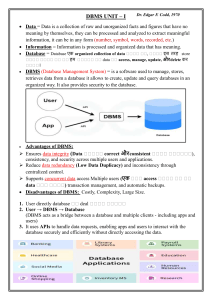 DBMS Unit 1: Introduction to Database Management Systems