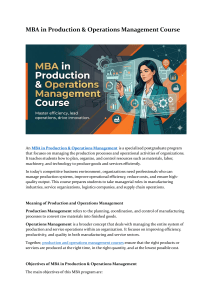 MBA in Production & Operations Management Course